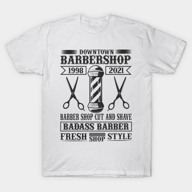 Barber Design Downtown Barbershop 61 T-Shirt by zisselly
